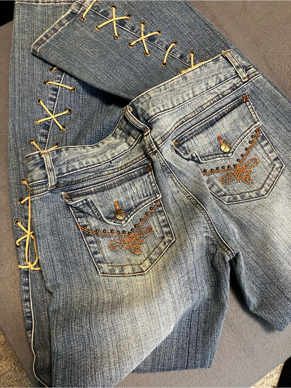 Vintage Younique and Lace-Up Flare Y2K Jeans juniors 9